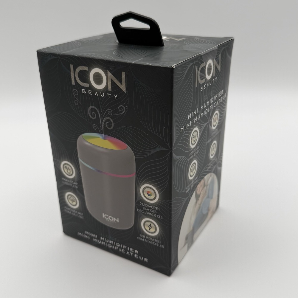 ICON Beauty LED Mini Humidifier USB Powered 2 LED Modes Gray NIB - Picture 12 of 14